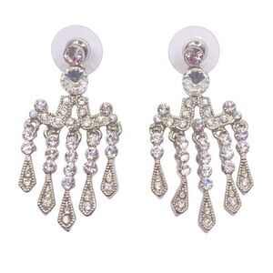 Silver rhinestone bar dangle drop earrings